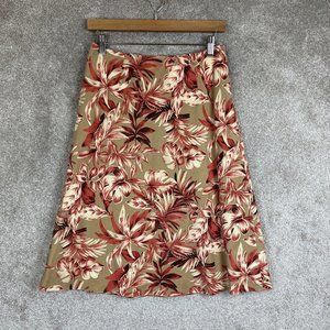 Charter Club Skirt Womens 4 Beige Red Leaf Silk Linen Side Zip Lined- 7755